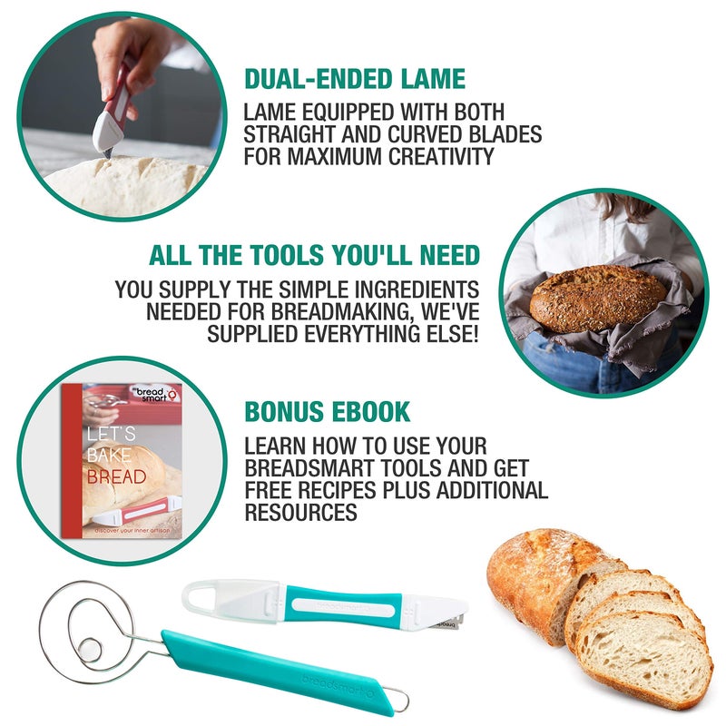 Breadsmart Artisan Bread Making Kit - 5PC Sourdough Bread Baking Supplies Set - Lame, Scraper, Whisk, Banneton Bread Proofing Basket & Cotton Liner - Image 4